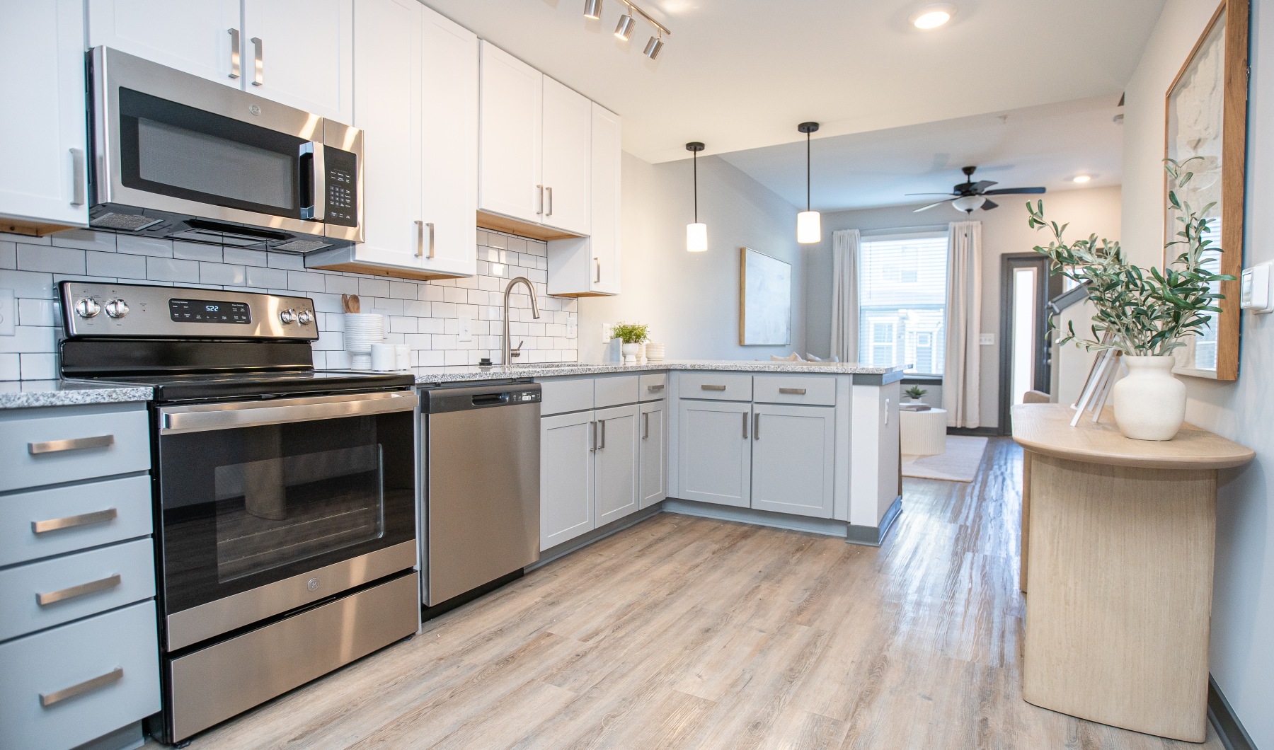 kitchen with modern cabinets and stainless steel appliances