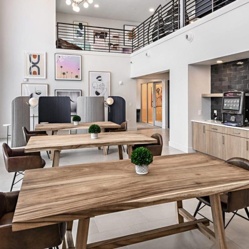 Find your perfect fit at The 52 clubhouse dining area with coffee counter